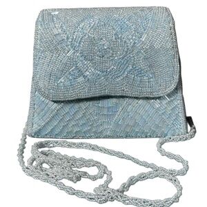 Beaded Light Blue Glass Evening Crossbody Bag with Braided Chain new without tag